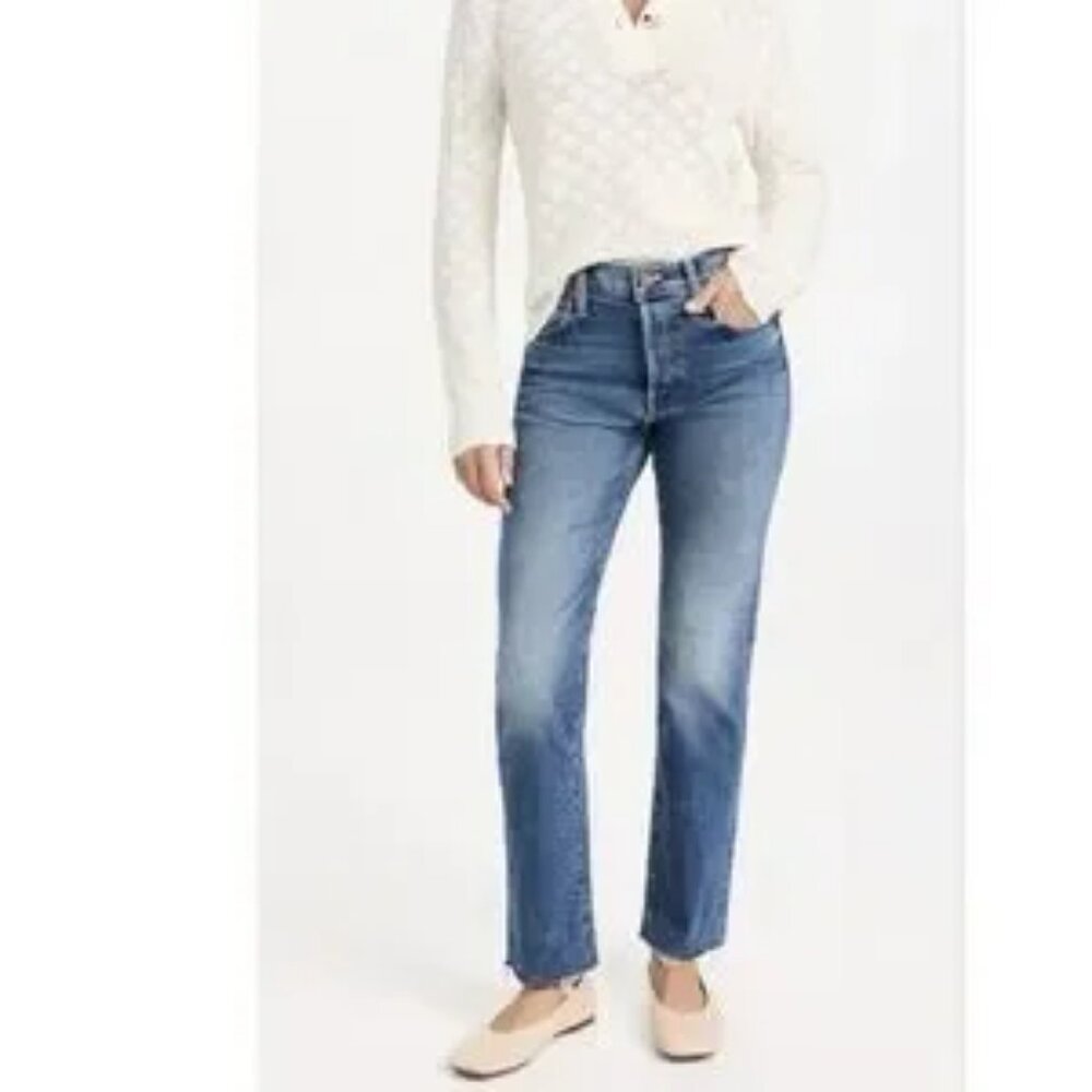 NWT Womens MOTHER Blue The Scrapper Cuff Ankle Fray Smash Banjo's Denim Jeans 24